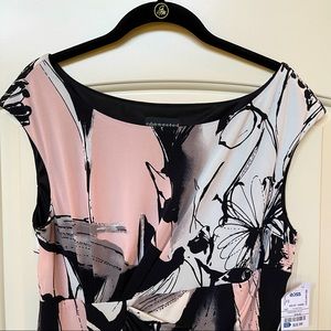 connected apparel Pink Black White Floral Midi Dress